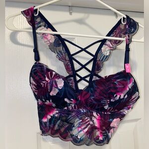 NWT Victoria Secret PINK Bralette, Small Floral lace Push Up bra, wireless